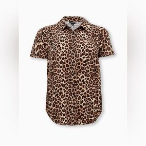 Torrid Stretch Challis Button-Front Shirt Leopard Brown Size 1X
